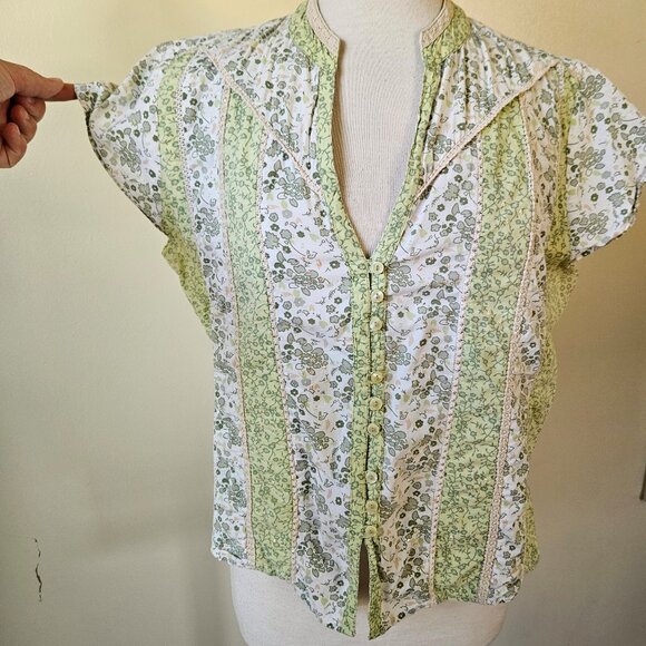Cato Y2K Green Ditsy Floral Calico Prarie Fairy Cottagecore Button Top Blouse L - Picture 5 of 8